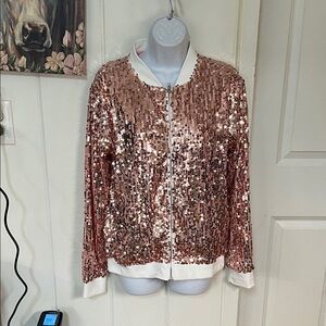 Glamorous Sequin Bomber Jacket - Rose Gold